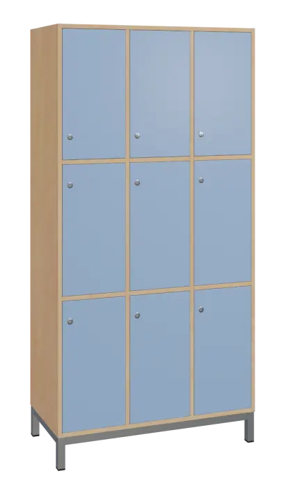 SBS-3333 šatní skříň 9-boxová, 1800x900x400 mm, kovové nohy, korpus bříza irská, dvířka blankyt